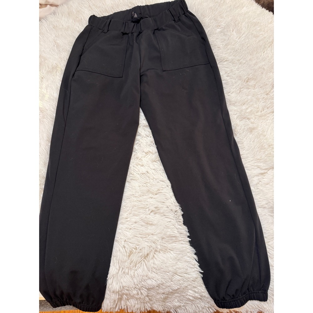 Black Elastic Waist Jogger Pants with Patch Pockets and Belt Loops